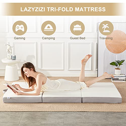 Lazyzizi Single 4-Inch Memory Foam Tri-Fold Folding Mattress with Breathable Bamboo Cover