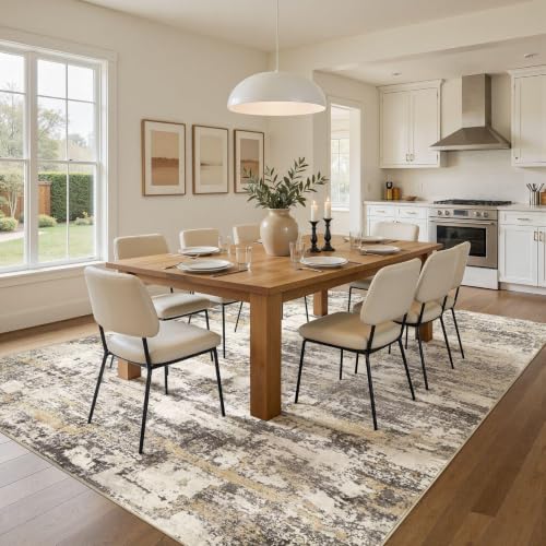 Jessibou 7x9 Gold Brown Abstract Washable Rug for Living Room
