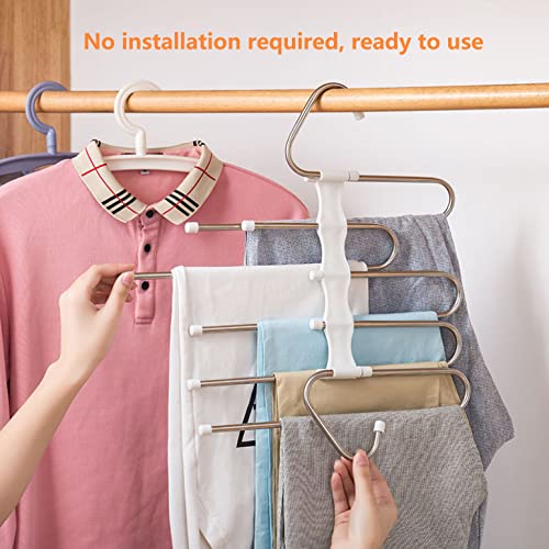 4 Pack Space Saving Stainless Steel Pants Hangers - Anti-Slip Closet Organizer for Jeans Trousers Skirts & Scarves