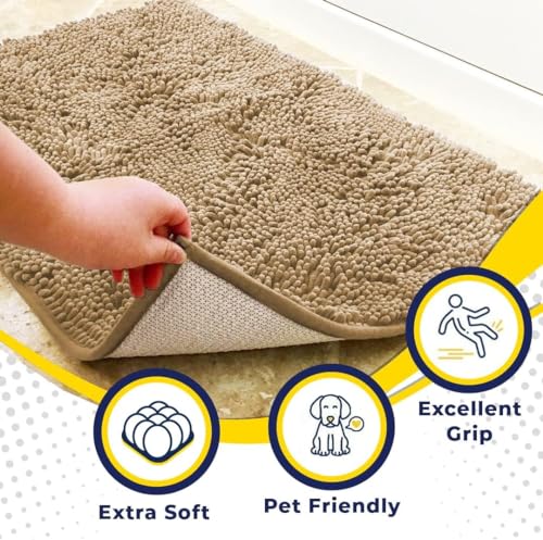 Beige Microfiber Door Mat and Pet Rug 4-Piece Absorbent Non-Slip Bath Kitchen