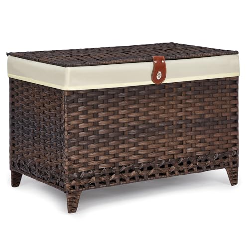Honjourai 200L Wicker Storage Basket with Lid & Removable Liner - Brown