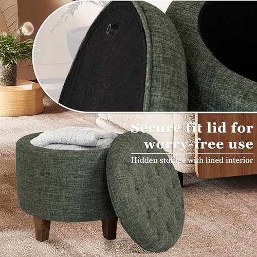 HomePop 19-Inch Green Clover Fabric Button Tufted Round Storage Ottoman