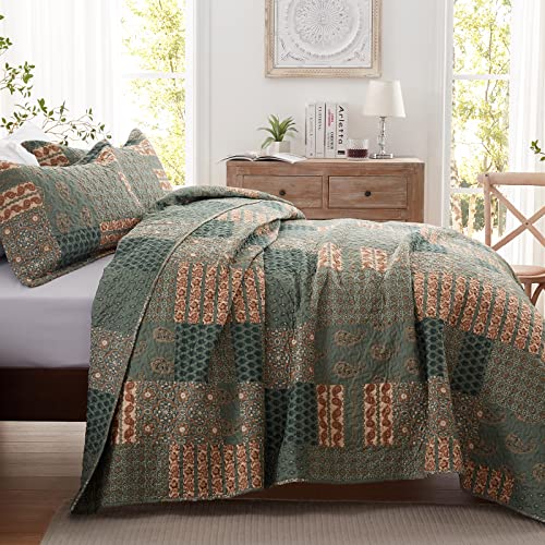 LEAONME California King Size Olive Green Quilt Set 3-Piece Oversized Bedspread Coverlet