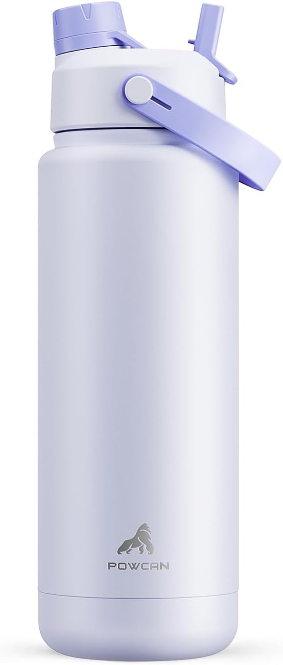 POWCAN 32 oz Insulated Water Bottle - 2-in-1 Straw & Spout Lid | Leak-Proof, BPA-Free, Double Wall Stainless Steel (Lupine)