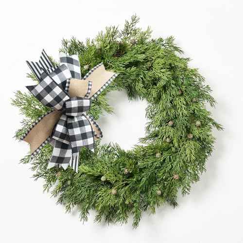 Buffalo Plaid Christmas Wreath Bow for Wreath Farmhouse Rustic Front Door Bow Wreath Decorations