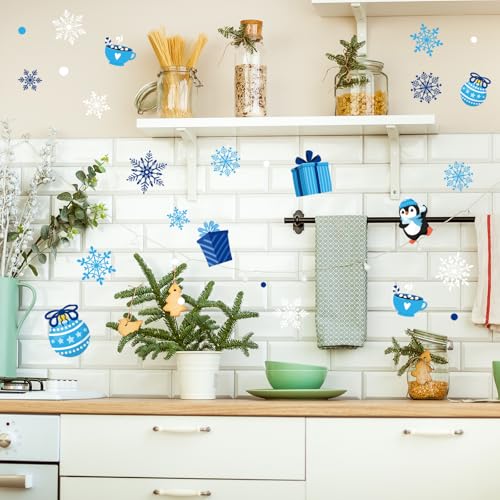 Winter Snowmen Door Sticker Set - 2 PVC Wall Decals 35.4 x 11.8 in, Blue Chillin With My Snowmies