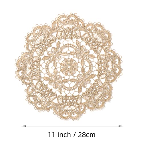TEYOON 2-Pack 10 Inch Golden Daisy Crochet Doilies Handmade Round Placemat Rustic Table Decor