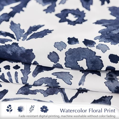 Navy Grommet Blackout Curtains 2 Panels - 52x84 Inches, Modern Floral Design