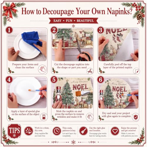 72-Pack 13in Christmas Decoupage Napkins - Vintage Themed 12 Designs