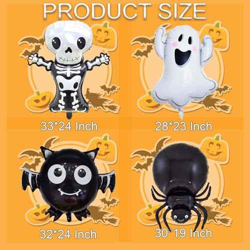 Skeletons Balloon Halloween Foil Balloons Bat Spider Ghost Balloon for Halloween Themed Party Decoration Supplies Ghost Birthday Decoration Decor Ballons Arch Kits Party Balloons Set 4pcs