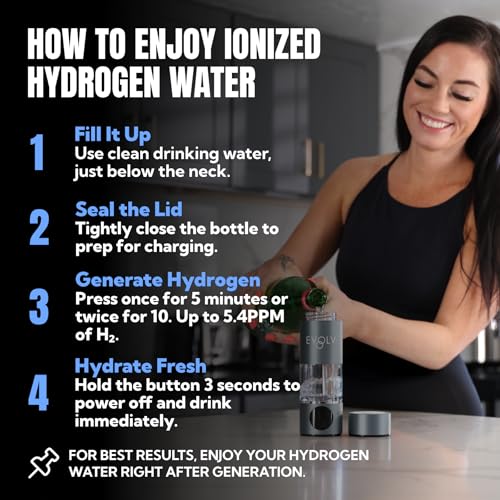 EVOLV Hydrogen Water Bottle Carbon Edition - Leak Proof Ionizer, Black