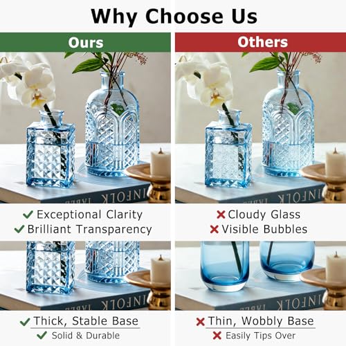 SUPMIND Blue Glass Bud Vases Set of 16 - Small Vintage Flower Centerpieces