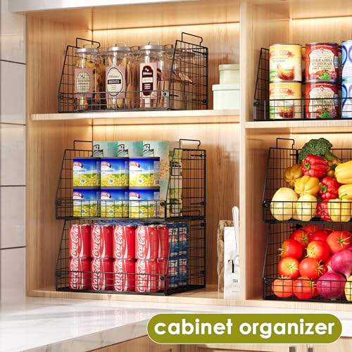Stackable Wire Pantry Baskets 6 Pack with Variation - Space Saving Kitchen Storage