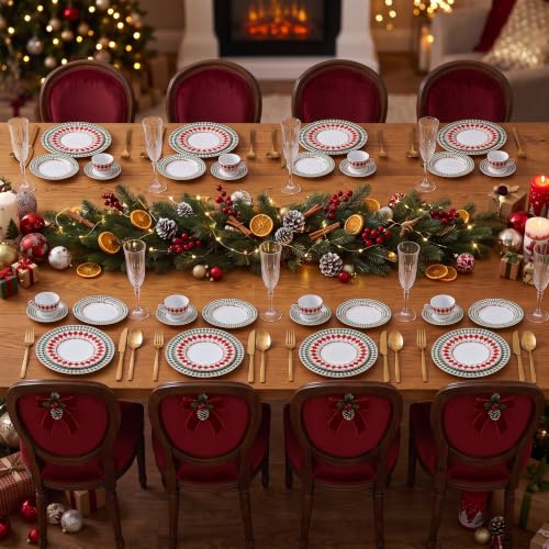 Christmas Argyle Gold Trim Porcelain Dinnerware Set 40-Piece for 8 - Roeveca