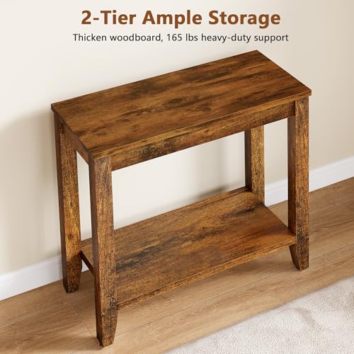 Rustic Brown 2-Tier End Table for Living Room - Sturdy Wooden Nightstand with 165 lbs Capacity - Compact Sofa Side Table for Small Spaces - Hoctieon 1 Pack