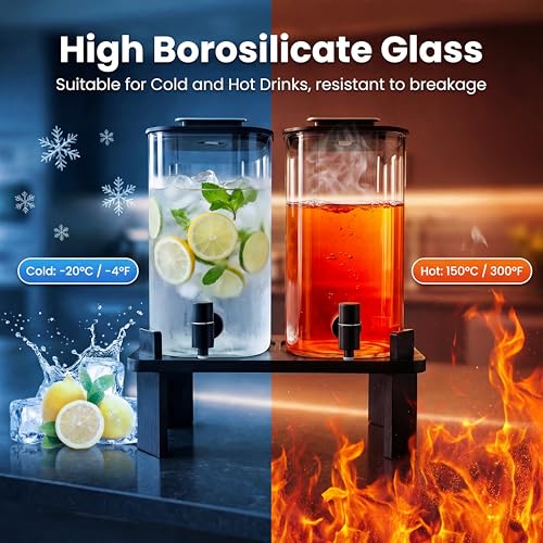 2 PCS 3 Gallon Drink dispenser, Glass Beverage Dispenser With Wood