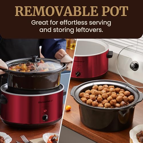 Elite Gourmet 8.5 Qt Electric Ceramic Slow Cooker - Metallic Red