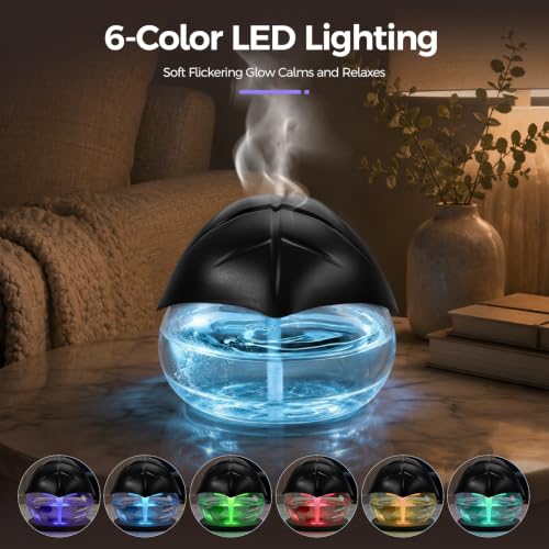 Black Water Based Air Freshener & Aroma Diffuser with 8 Oils, 6 LED Lights