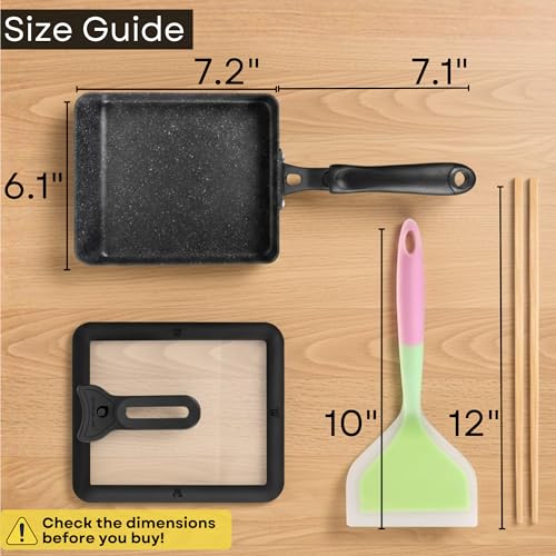 HAPPI STUDIO Tamagoyaki Pan - Japanese Egg with Lid, Square 7x6 Inch