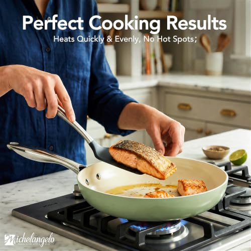 MICHELANGELO Green Ceramic Non-Stick Cookware Set 8-Piece
