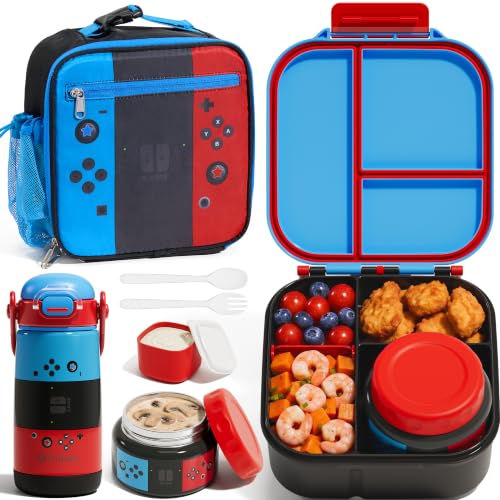 Fimibuke Kids Bento Lunch Box Set with Insulated Water Bottle - Game Edition