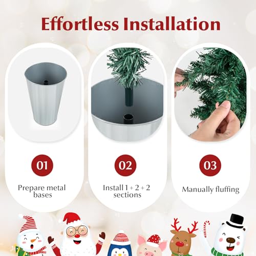 Set of 3 Slim Potted Artificial Christmas Trees with Iron Buckets, Outdoor Yard Decor