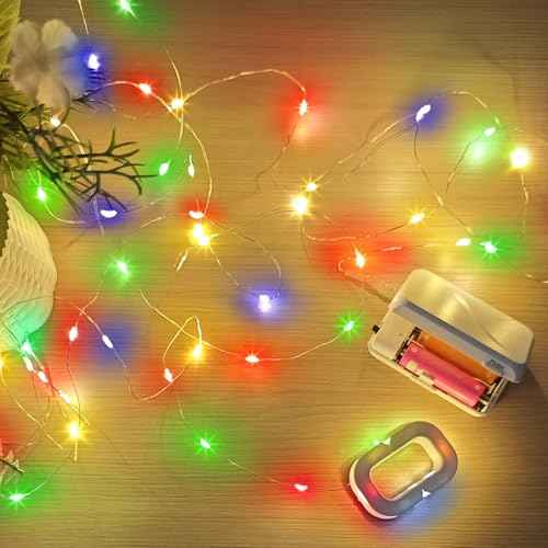 Aogist 16FT Fairy Lights with Spool,Ultra-Bright 50 LEDs Battery Operated Copper Wire String Light for Bedroom Christmas Wedding Centerpiece Parties Decoration,Multicolor(Warm White/Green/Blue/Red)