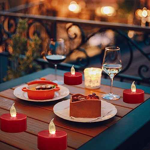 LED Tea Lights with Remote Control: Battery Operated Realistic and Bright Flickering Long Lasting 400+Hours Flameless Candles for Home Decor Holiday Wedding Party Valentine's Day(12pack, Red)