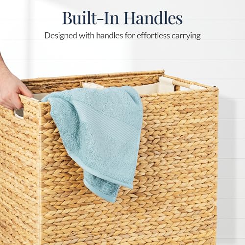 Large Laundry Hamper with Lid - Natural Handwoven Hyacinth, 30 Gallon (114L), Removable Washable Liners, Handles - Natural / Large 114L