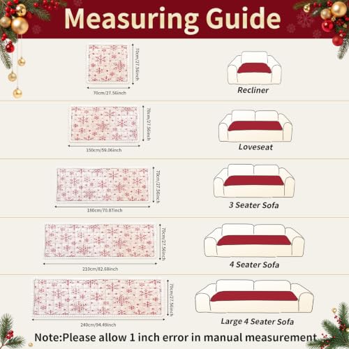 Christmas Plush Sofa Cover 28x94 for Large Sectional Sofa – 1PC, Beige/White, Non-Slip Dog Friendly