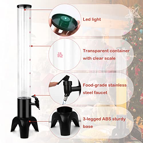 3L Beer Giraffe Tower Dispenser with Ice Tube, LED Light & Brush - 2 Pack