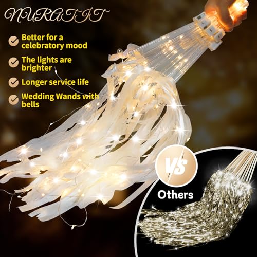 100PCS Light Up Wedding Wands with Ribbons & Bells - 3 Light Modes, Romantic Party Decor