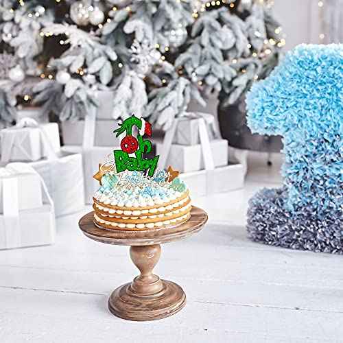 1Pcs Greench Christmas Oh Baby Cake Topper Glitter Shower Cake Pick Decorations for Greench Christmas Theme Kids Birthday Party Supplies