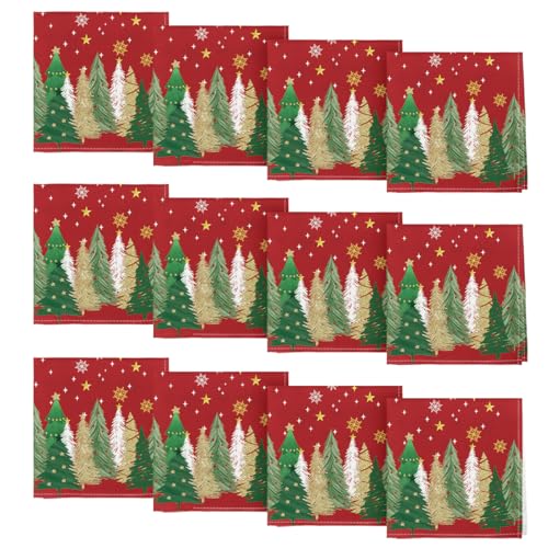 Horaldaily Christmas Cloth Napkins, Pine Tree Stars, Red, Set of 12