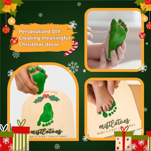 Baby¡¯s First Christmas 2025 Wooden Mistletoes Footprint & Handprint Art, DIY Baby Craft Keepsake, Rustic Christmas Milestone Card, Grandparents Gifts, Baby Shower or Newborn Photoshoot Prop