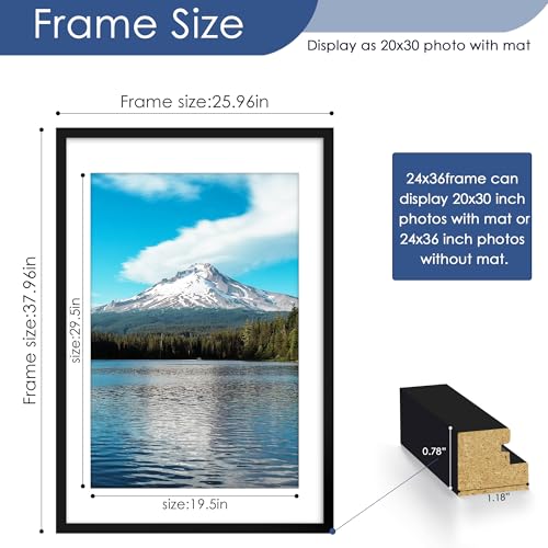 PEALSN Black 24x36 Poster Frame for Art & Photos with Mat - Fits 20x30 or 24x36 Posters