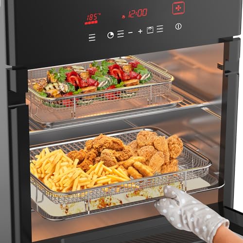 OPENICE 2-Piece Air Fryer Basket & Crisper Tray Set for Oven – 15.6"×11.6" & 12.8"×9.6" with Parchment Papers