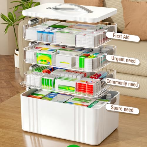 White 4-Tier Portable Medicine Organizer with Handle - First Aid Storage