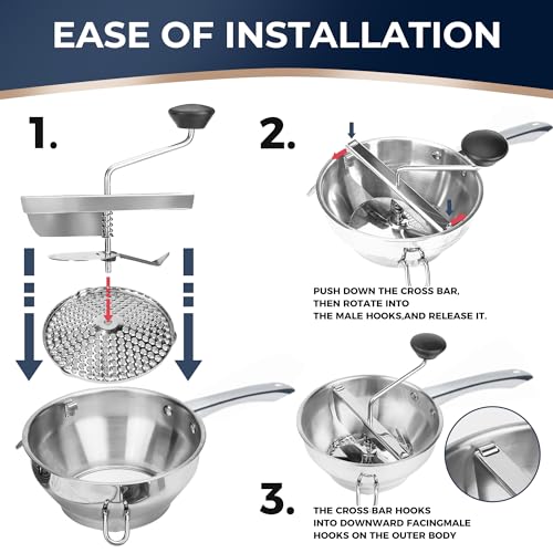 Stainless Steel Food Mill with 3 Discs - Handle & Multifunctional Spoon - Single Handle Variant