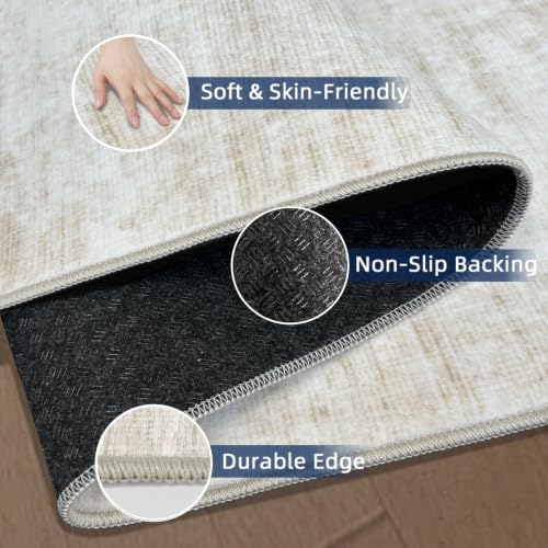 Beige 8x10 Area Rug for Living Room Modern Abstract Non-Slip Washable