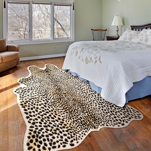5'2" x 7' Cheetah Print Rug - Faux Animal Skin Area Rug for Bedroom Living Room - Multicolor