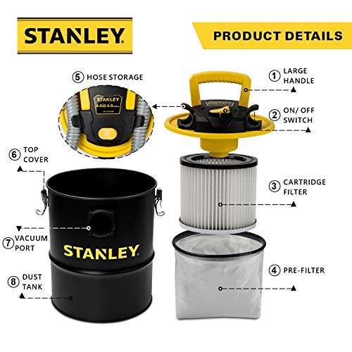 Stanley SL-18184 Ash Vacuum Cleaner 4 Gal 4 Peak HP Portable Fireplace & Barbecue Ash Vac