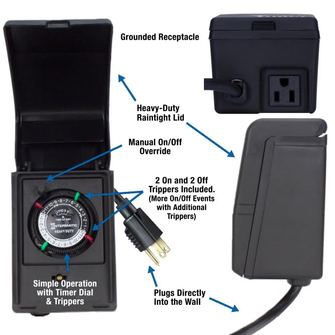 Intermatic Heavy-Duty Outdoor Plug-In Timer 2 ON/2 OFF, Weatherproof, 15A