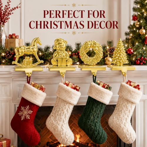 MERRI GLOW Horse Christmas Stocking Holders Set of 4 Gold Holiday Decor