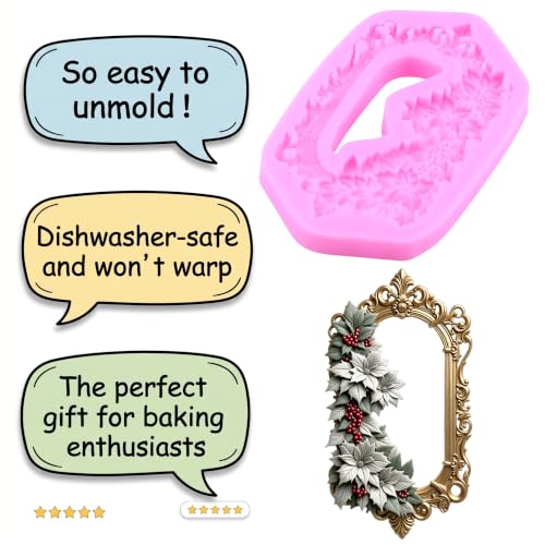 YIHUOMOLDS Christmas Vintage Frame Poinsettia Fondant Silicone Mold - Style P