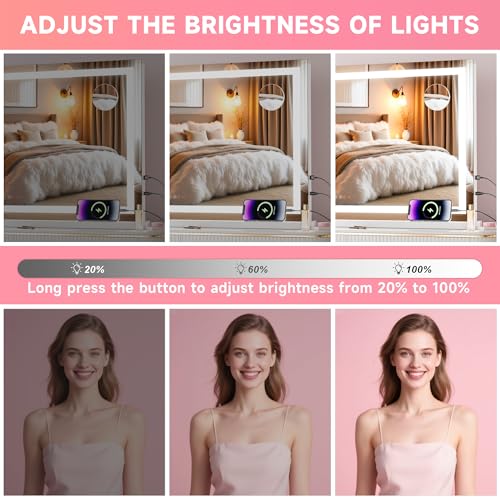 Square White LED Makeup Mirror with Lights 32x22 Inch, 10X Magnification, Dimmable & Touch Control