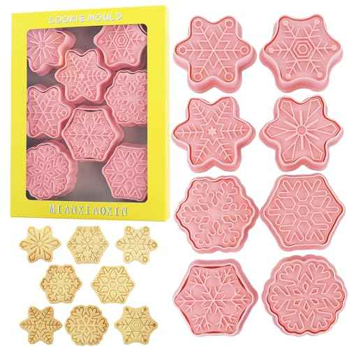 Snowflake Cookie Cutters Set 8 Pcs 3D Winter Holiday Cookies Cutter for Party Christmas Decoration (Xmas Snowflake)
