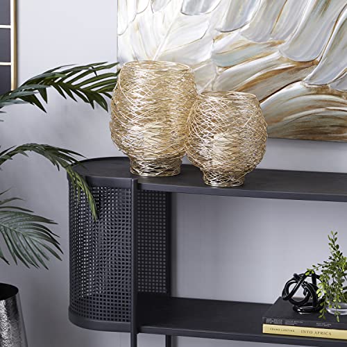 CosmoLiving by Cosmopolitan Metal Indoor Outdoor Candle Lantern Tealight Decorative Lantern Candle Holder, Set of 2 Lantern 13", 10"H, Gold