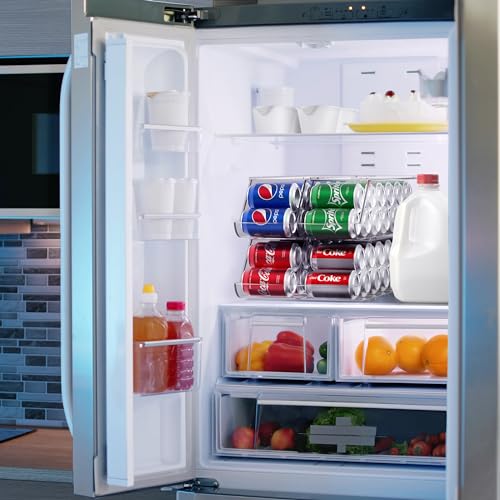 Sorbus 4 Pack Soda Can Organizer for Fridge & Freezer, Stackable with Lid, Clear Plastic