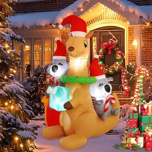 7FT Inflatable Christmas Kangaroo & Koalas with LED Lights Outdoor Decor